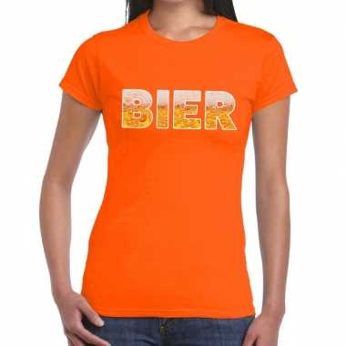 Bier tekst t shirt oranje dames