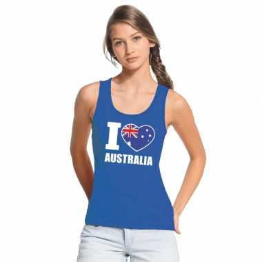 Blauw i love australie fan singlet shirt/ tanktop dames