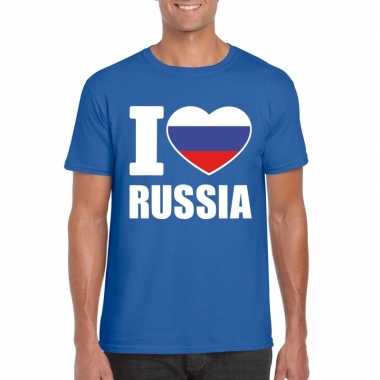 Blauw i love rusland fan shirt heren
