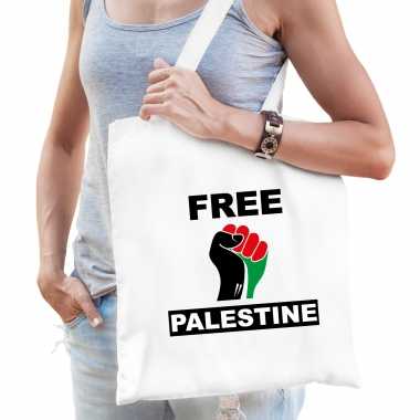 Free palestine katoenen tasje wit heren palestina tas palestijnse vlag vuist