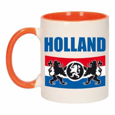 Holland vlag leeuw mok/ beker oranje wit 300 ml