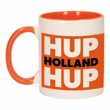 Hup holland hup mok/ beker oranje wit 300 ml