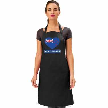 I love nieuw zeeland keukenschort/ barbecueschort zwart volwassenen
