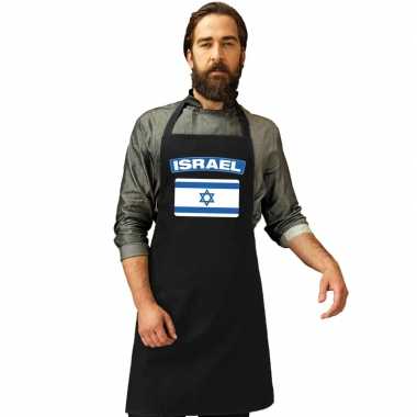 Israel vlag barbecueschort/ keukenschort zwart volwassenen