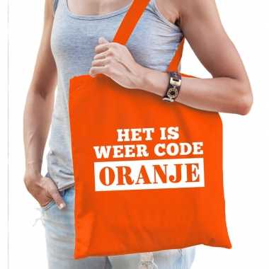Katoenen oranje supporters tas dames