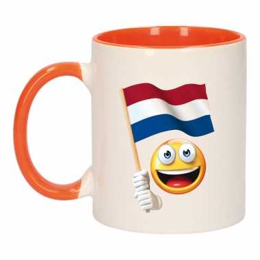 Smiley vlag nederland mok/ beker oranje wit 300 ml