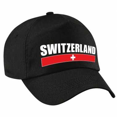 Switzerland supporter pet / cap zwitserland zwart kinderen