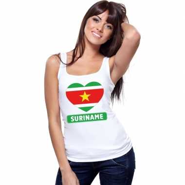 Tanktop wit suriname vlag hart wit dames