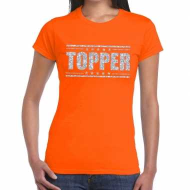 Topper t shirt oranje zilveren glitters dames