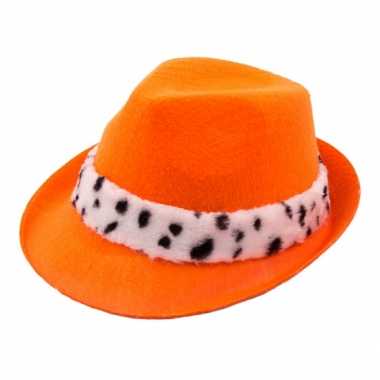 Trilby hoed oranje hermelijn band