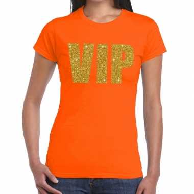 Vip glitter goud tekst t shirt oranje dames