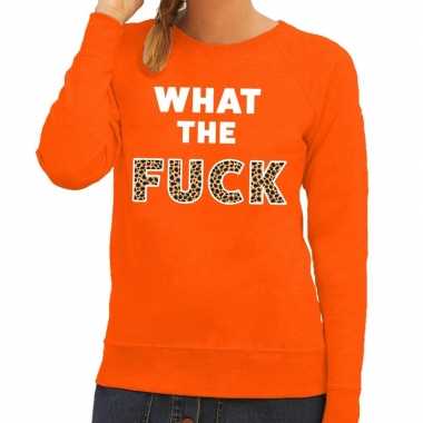 What the fuck tekst sweater oranje dames
