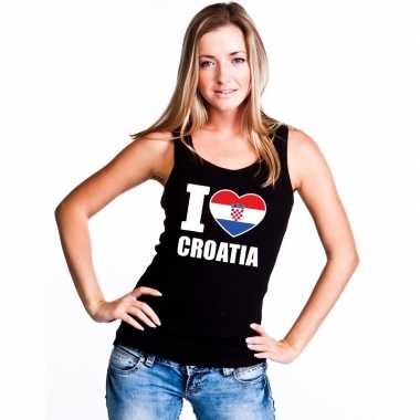 Zwart i love kroatie fan singlet shirt/ tanktop dames