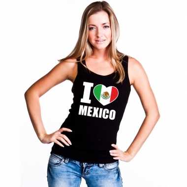 Zwart i love mexico fan singlet shirt/ tanktop dames