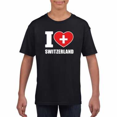 Zwart i love zwitserland fan shirt kinderen