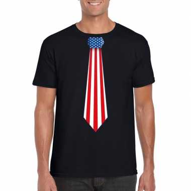 Zwart t shirt amerika vlag stropdas heren