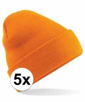 5x schaatsmuts volwassenen oranje