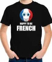Frankrijk emoticon happy to be french landen t-shirt zwart kinderen