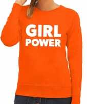 Girl power tekst sweater oranje dames