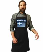 Griekenland vlag barbecueschort keukenschort zwart volwassenen