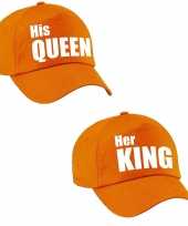 Her king his queen petten oranje witte letters volwassenen