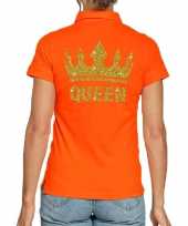 Koningsdag poloshirt queen goud glitter oranje dames