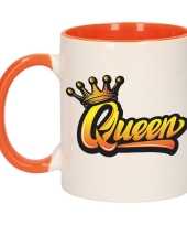 Koningsdag queen kroon mok beker oranje wit 300 ml