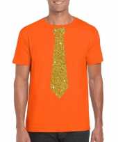 Oranje fun t-shirt stropdas glitter goud heren